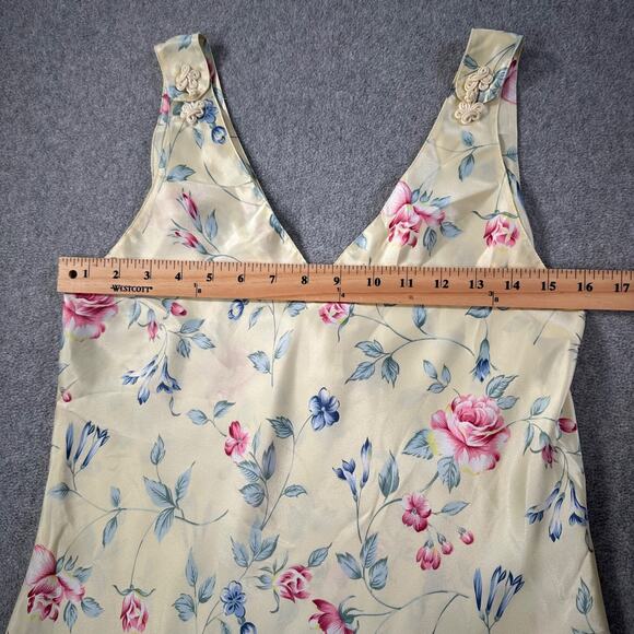 Intimate Essentials Vintage 90's Satin Slip Gown Women's Medium Yellow Floral - Picture 6 of 8